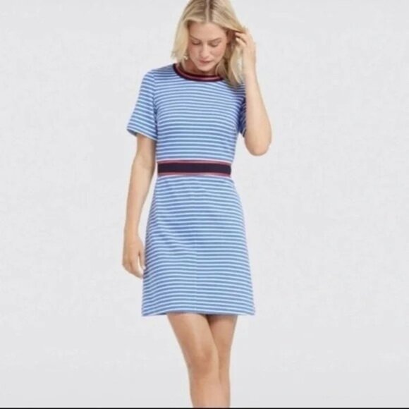 Draper James Persley Ponte Knit Dress Size M Blue White Stripe Red Trim - Picture 12 of 13